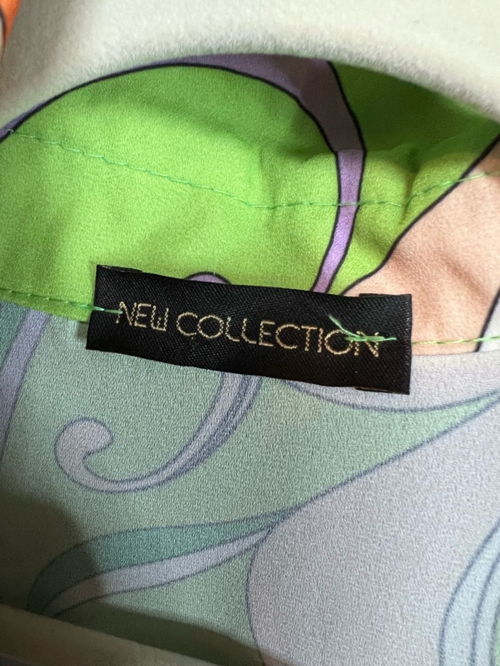 NEW COLLECTION Green Mod Print Button Print Blouse, L* - Picture 10 of 11